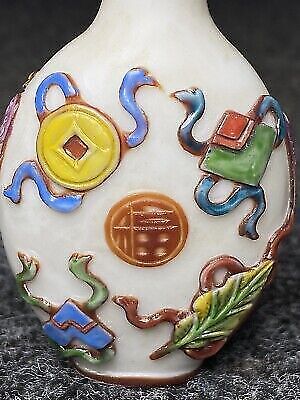 chinese snuff bottle painted glass overlay old civilization carving statue Glaze