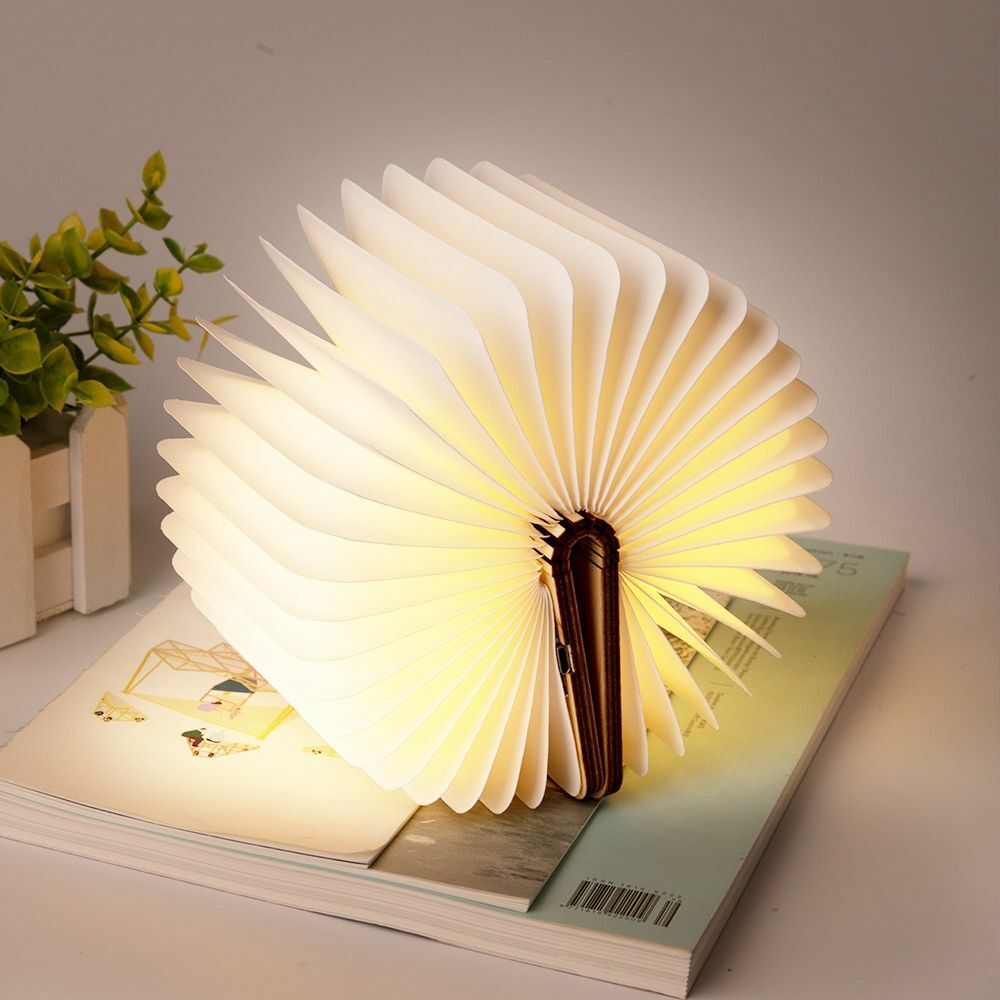 Lamp Book LED USB Wooden Leather Foldable Rechargeable Shape Desk Light Reading