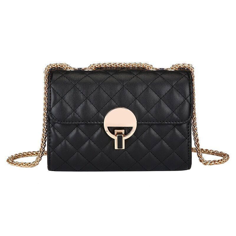 Lady Bags Fashion Women Shoulder Bag Pu Material Chains Crossbody Bag Black