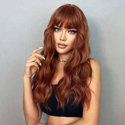 Long Wavy Wigs with Bangs Cosplay Party Synthetic Hair Wigs for Black Women