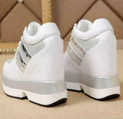 Women Fashion Sequins Wedge Hidden Heels Platform Sneakers Creepers Shoes New