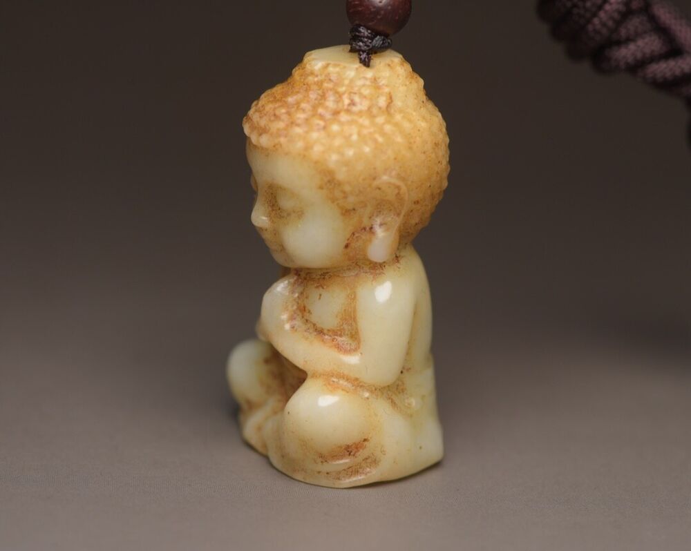 Chinese Natural Hetian Jade Hand Carved Baby Buddha Statue Pendants Jewelry Gift