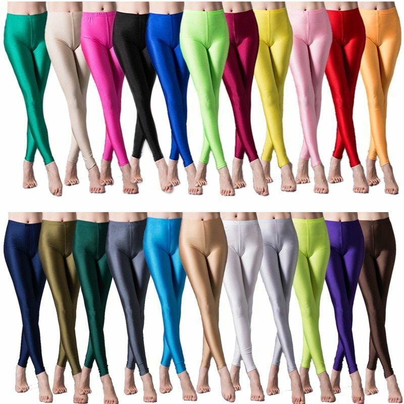 Women Leggings Solid Fluorescent Shiny Pant Spandex Shinny Elasticity Trousers