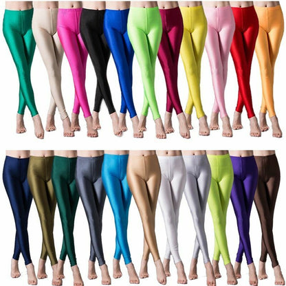 Women Leggings Solid Fluorescent Shiny Pant Spandex Shinny Elasticity Trousers