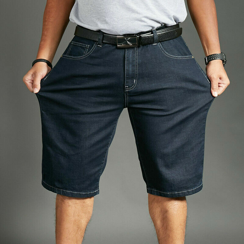 Mens Denim Shorts Stretch Leisure Straight Fit Thin Jeans Pants Summer