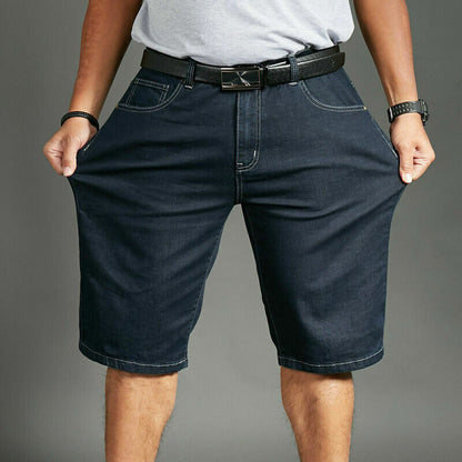 Mens Denim Shorts Stretch Leisure Straight Fit Thin Jeans Pants Summer