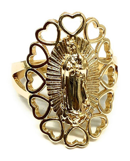 Gold Plated Virgin Mary Heart Ring Virgen De Guadalupe Anillo Corazon Oro Lamina