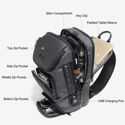 Charging Port Water Resistant Chest Pack Sling Bag Crossbody Backpack Business