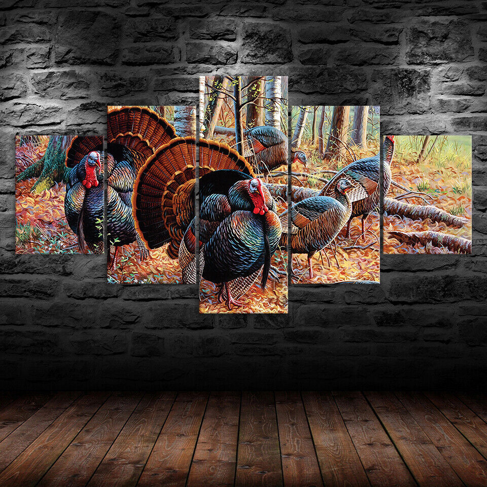 Turkey Wildlife Turkeys Animals Canvas Prints Painting Wall Art Home Decor 5PCS