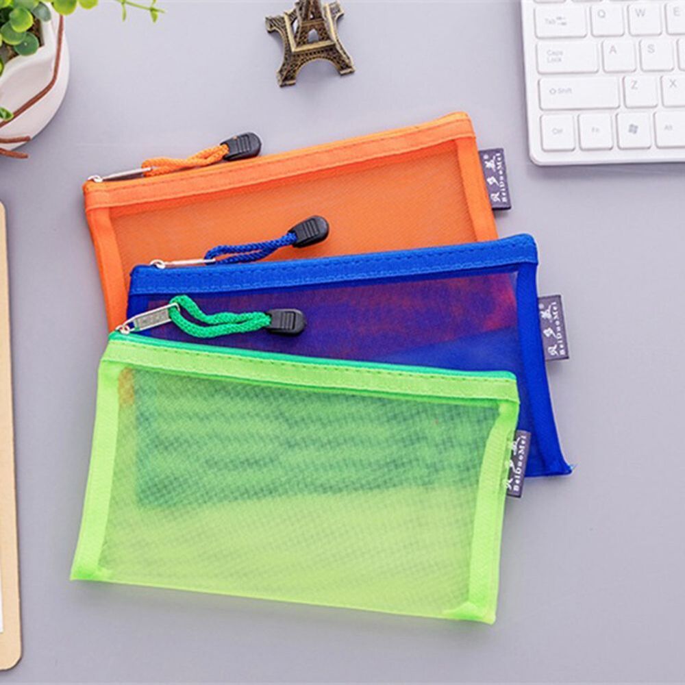 1Pc Transparent Grid Zipper Bag Pencil Case Storage Package 11*20CM PVC Cosmetic