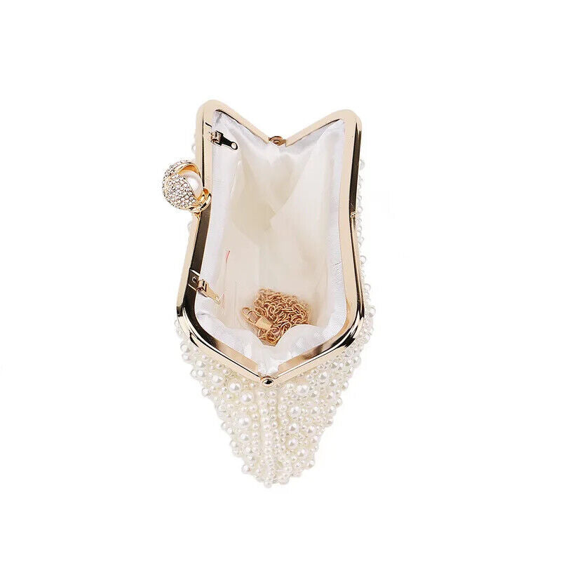Beading Women Evening Bag With Chain Shoulder Pearl Handbags Chain Shoulder