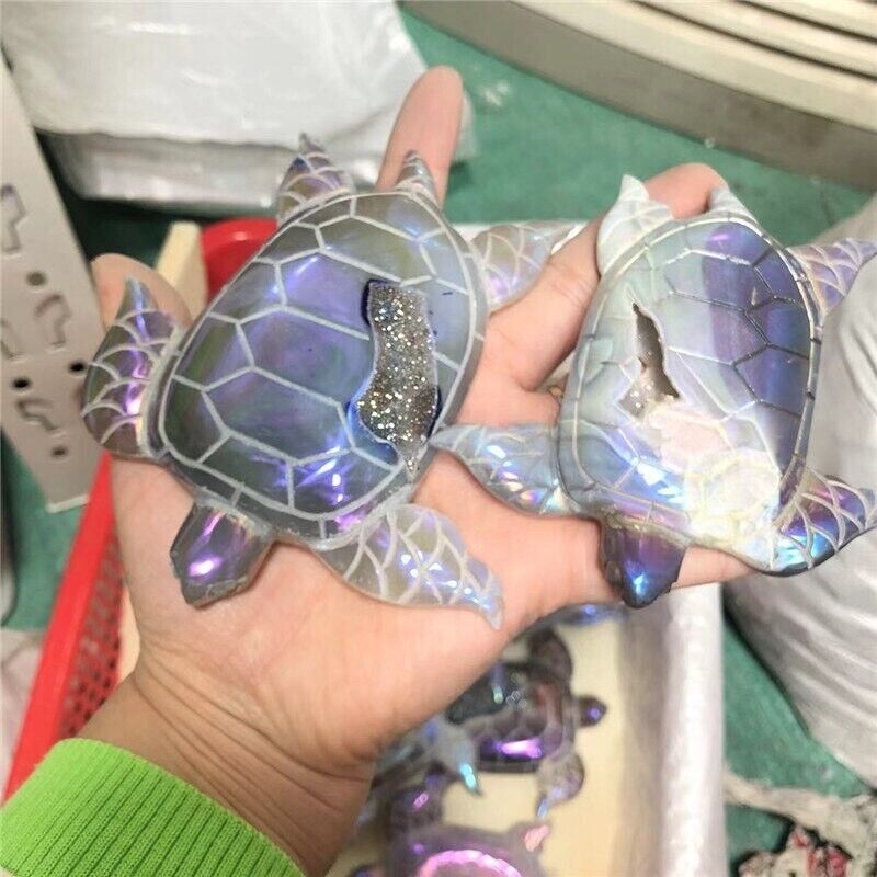 Tortoise Crafts Natural Crystal Angel Aura Agate Geode Healing Stones Home Decor