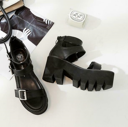 Occident Womens Roma Punk Gothic Open Toe Sandals Chunky Heels Platform Shoes