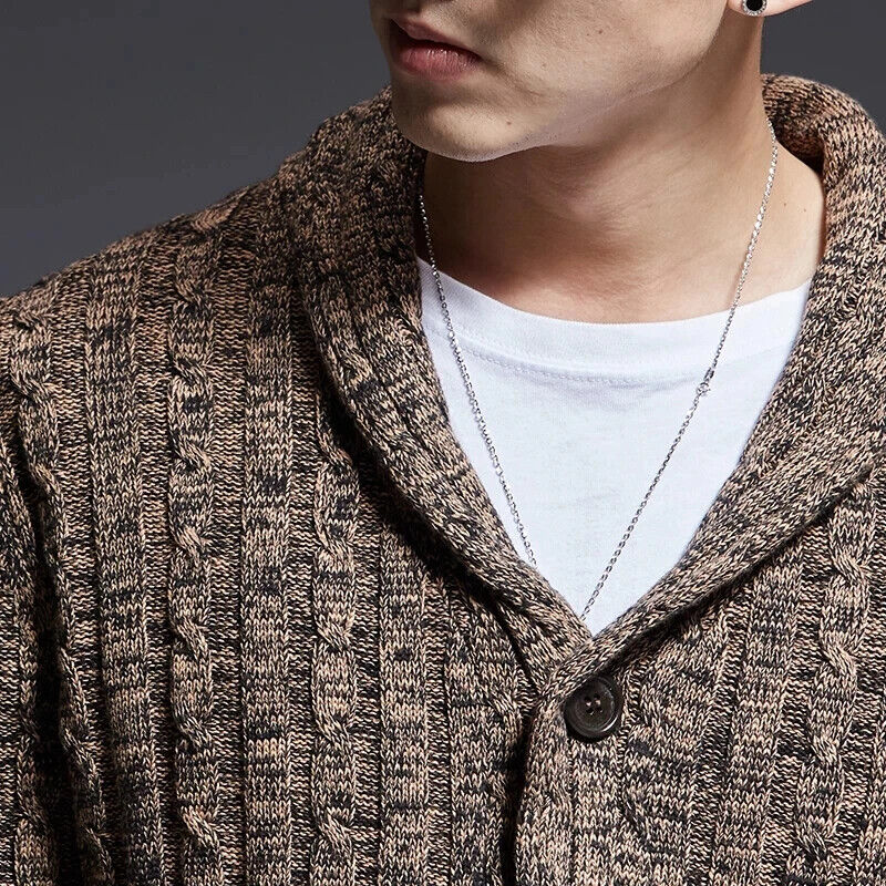 Men Knit Cardigan Sweater Coat Knitwear Thick Tops Streetwear