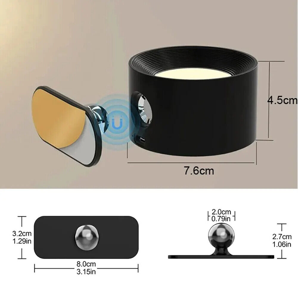 LED Wall Light USB Rechargeable 360° Magnetic Ball Rotate Dimmable Touch Control