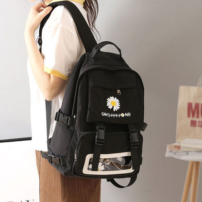 Black Backpack School Bags Oxford Waterproof School Purses Flowers Transparent