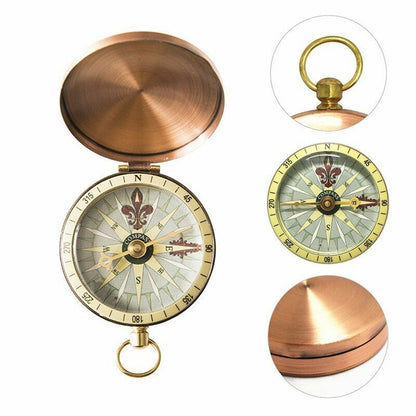 Pocket Compass Retro Copper Retro Flip Covers Watch Marine Survival Tool 71x50mm