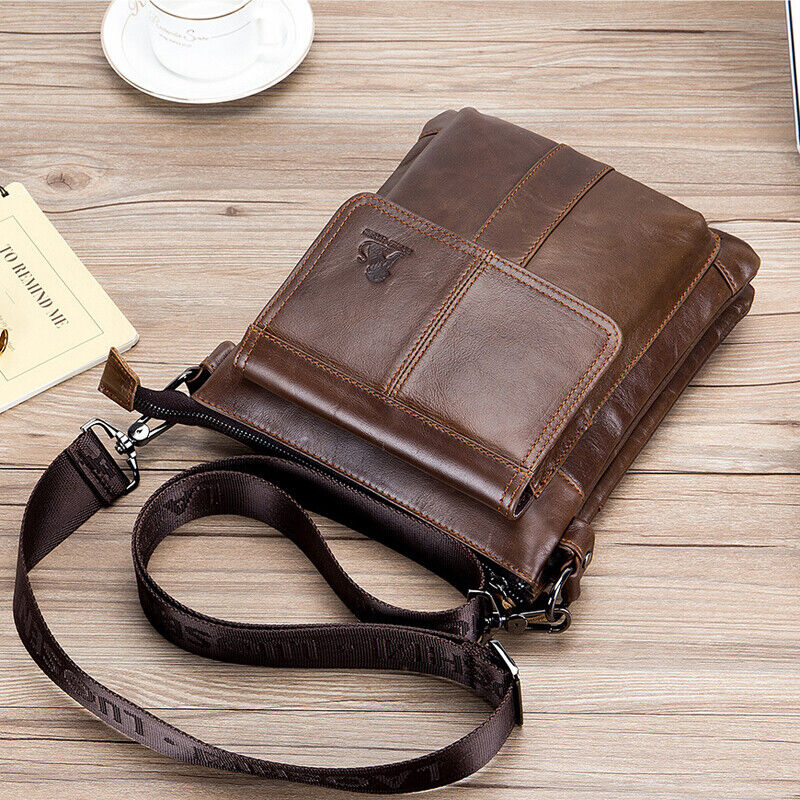 100% Genuine Leather Men's Sling Shoulder Bag Messenger Bag 10inch Crossbody Bag