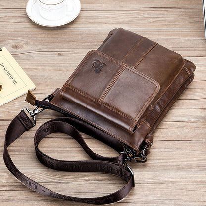 100% Genuine Leather Men's Sling Shoulder Bag Messenger Bag 10inch Crossbody Bag