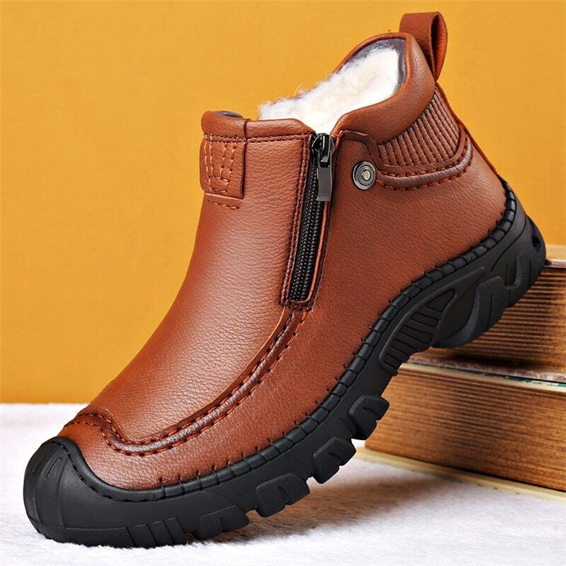 Men Winter Boots Leather Sneakers Warm Men's Boots Outdoor Hiking Boots Shoes