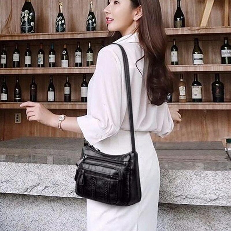 Soft Pu Leather Shoulder Bag Messenger Bag Small Size Purse Handbags Black Flap