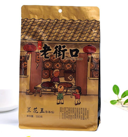 老街口兰花豆香脆辣蚕豆休闲食品 Old Street Mouth Orchid Bean Crispy Spicy Broad Bean Snack Food