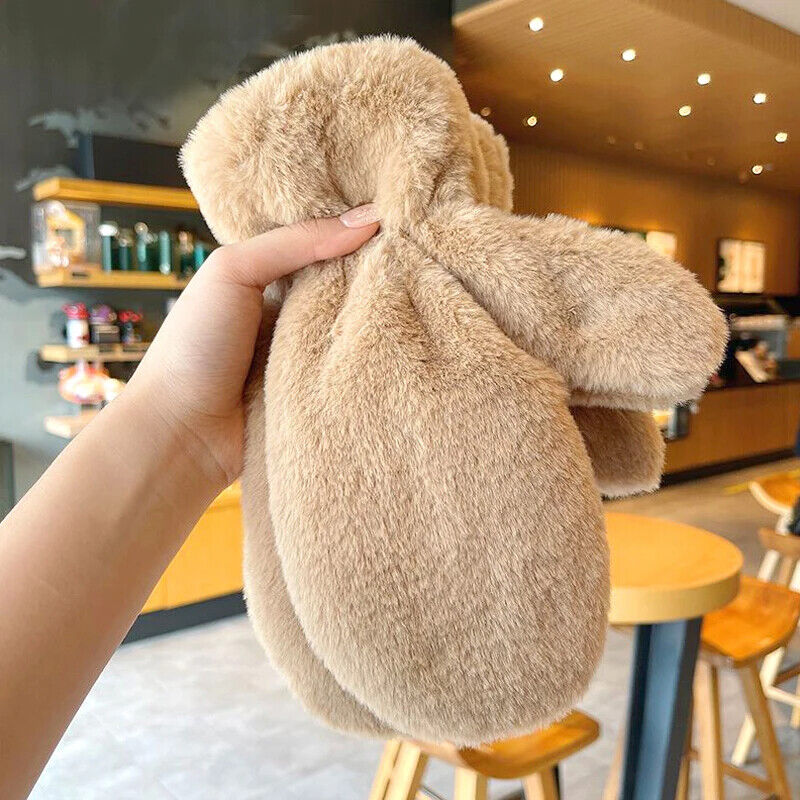 Women Thicken Plush Gloves Solid Color Soft Fluffy Girls Winter Hand Warmer Mitt