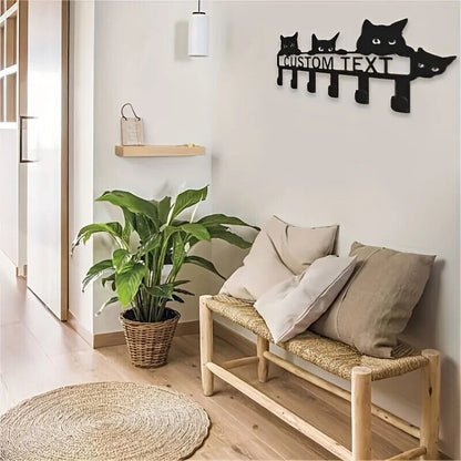 1pc Black Cat Key Holder with 6 Hooks - Stylish Wall Mounted Entryway Coat Rack