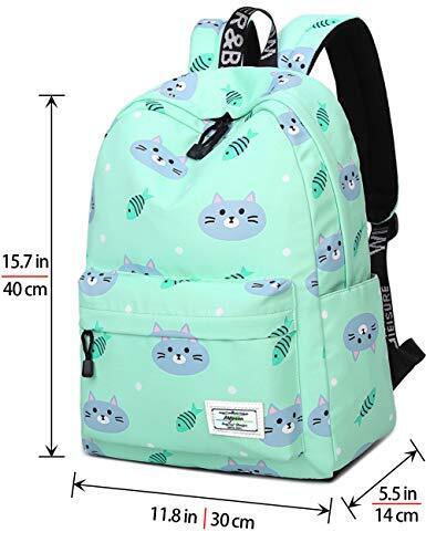 mygreen Bookbags for 14 inch Laptop, Green, Cat and Fish, 14 Inch Laptop