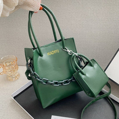 TPU Leather Shoulder Bag Crossbody 2 Pcs Set Handbag Clutches Tote Bag 17*22*6CM