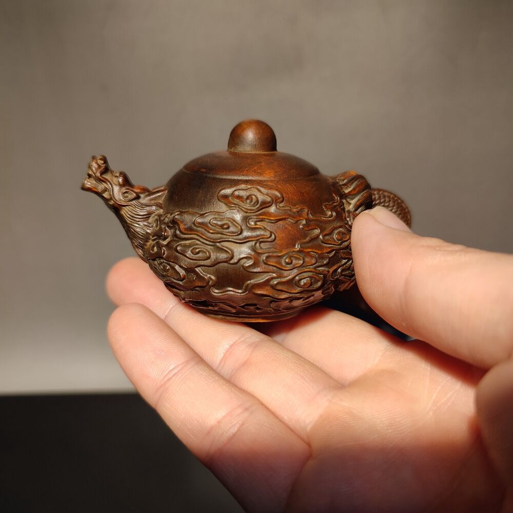 Chinese vintage Boxwood Carved dragon statue Teapot hobbies interests mahjong