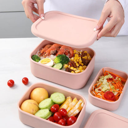 Food Storage Container Silicone Reusable Airtight Lidded Lunch Bento Snack Boxes