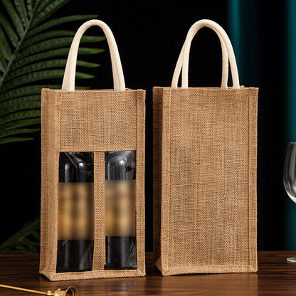 Burlap Wine Bag Packing Case Flax Clear Storage Handle Bag Red Wine Gift Bag
