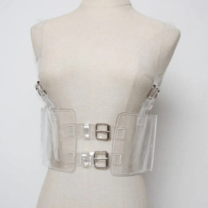 Women Waist Belt Laser Transparent PVC Garter Body Harness Sexy Cage Top Bondage