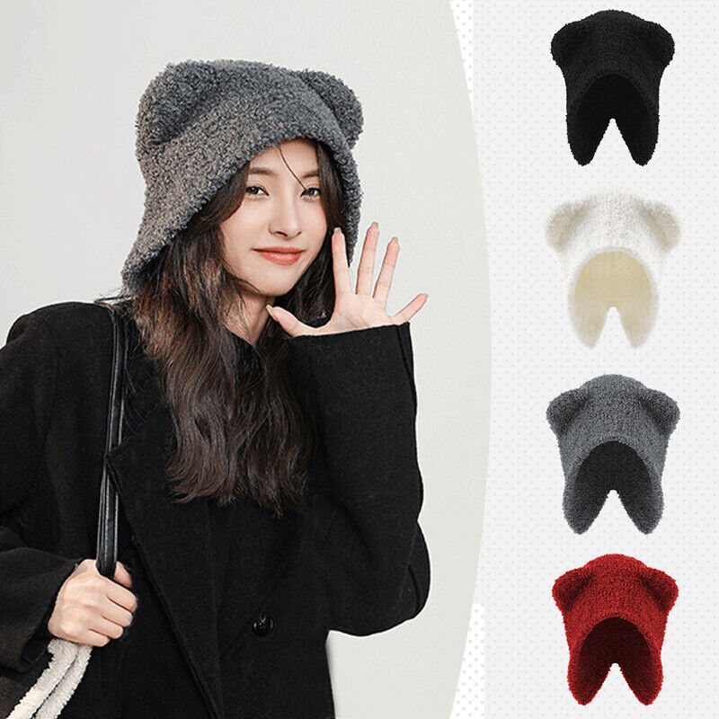 Multi-functional Bear Scarf Face Cover Hat Women Cute Winter Thick Plush Scarf