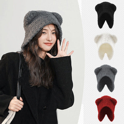 Multi-functional Bear Scarf Face Cover Hat Women Cute Winter Thick Plush Scarf