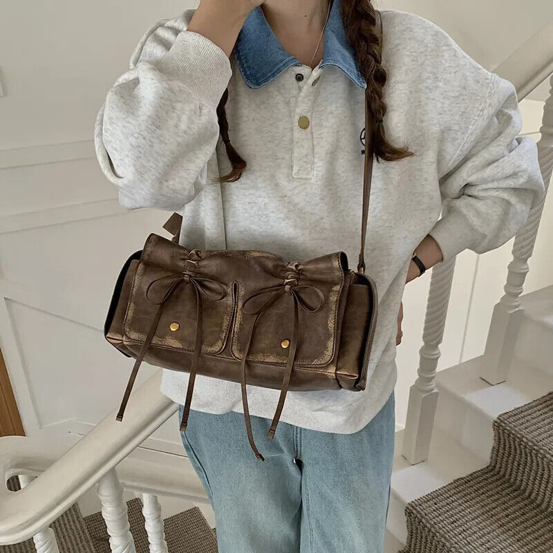 Drawstring Bow Bags Women Handbags Purses Pleated Shoulder Cross