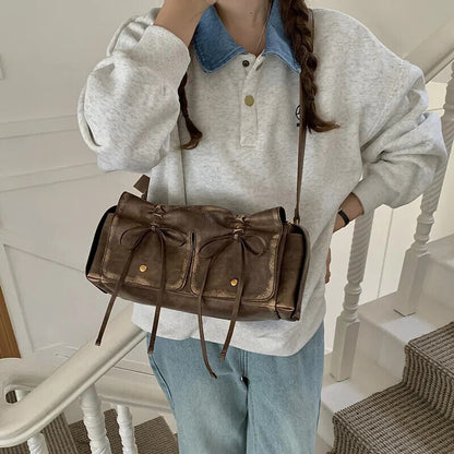 Drawstring Bow Bags Women Handbags Purses Pleated Shoulder Cross