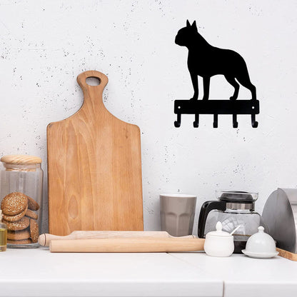 Boston Terrier Dog Key Rack & Leash Hanger -9 inch/6 inch Wide Metal Wall Art