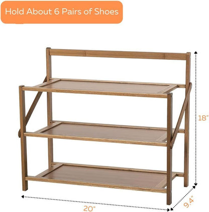 Installation-Free 3-Tier Shoe Rack for Closet & Entryway Foldable Bamboo Storage