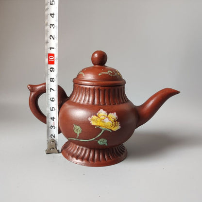 Vintage Chinese Yixing Purple Clay Teapot Zisha Ceremony Painted Fine Teaware