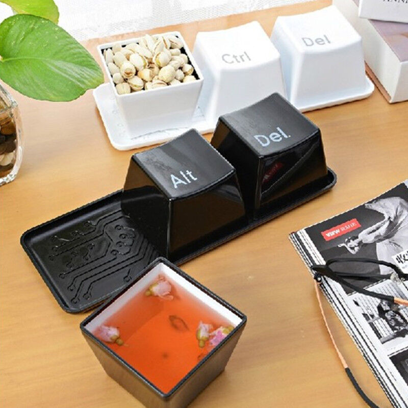3Pcs Tea Cup Coffee Mugs Novelty Ctrl ALT DEL Keyboard Key Design Container Tray