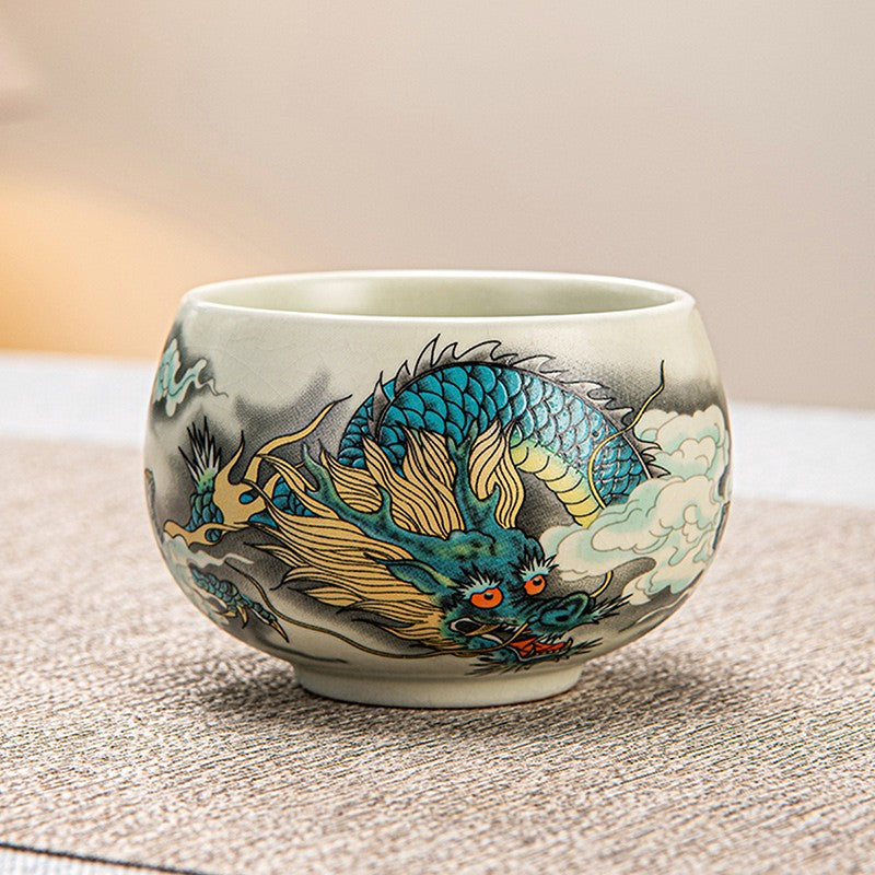 140ml Ceramics Ru Kiln Teacup Master's Cup Tea Set Tea Tasting Cup Retro Chinese