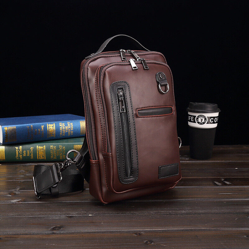 Sling Backpack Men's PU Leather Crossbody Bag Chest Bag Sport Sling Shoulder Bag