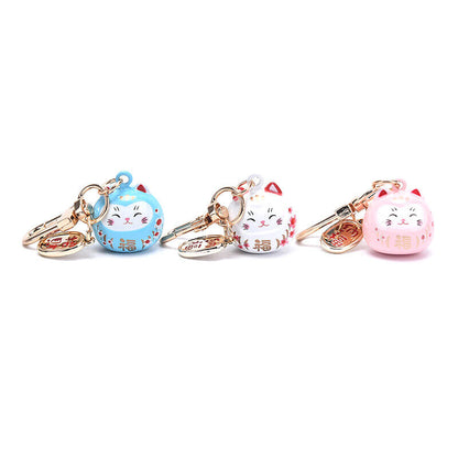 Japanese Cute Lucky Cat KeyChains Car Bag Decor Water Sound Bell Pendent Cha-ca