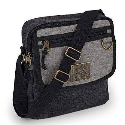 SCRUFFY DOG Canvas Messenger Bag with Adjustable small 11 inch, Black/Grey