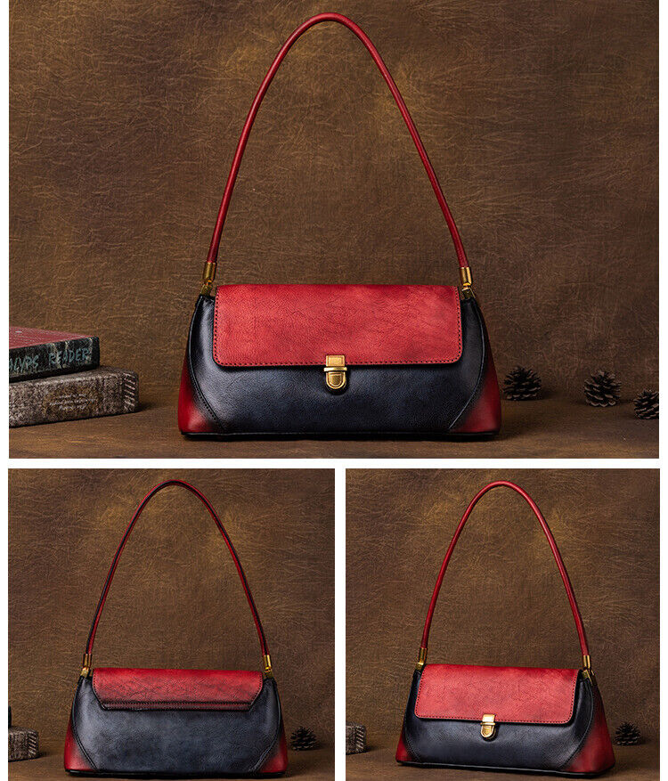 Top Cow Leather Women's Underarm bag, Colour Clashing Handbag Tote Shoulder Bags