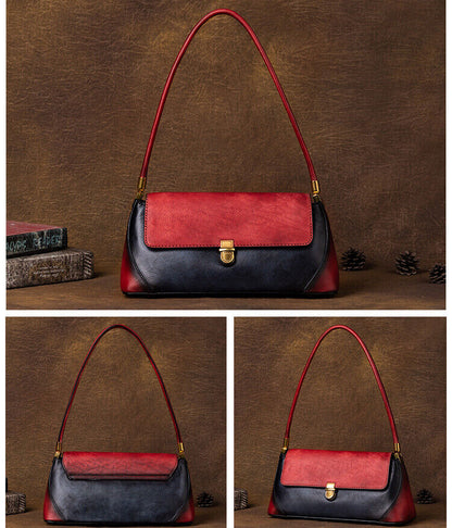 Top Cow Leather Women's Underarm bag, Colour Clashing Handbag Tote Shoulder Bags