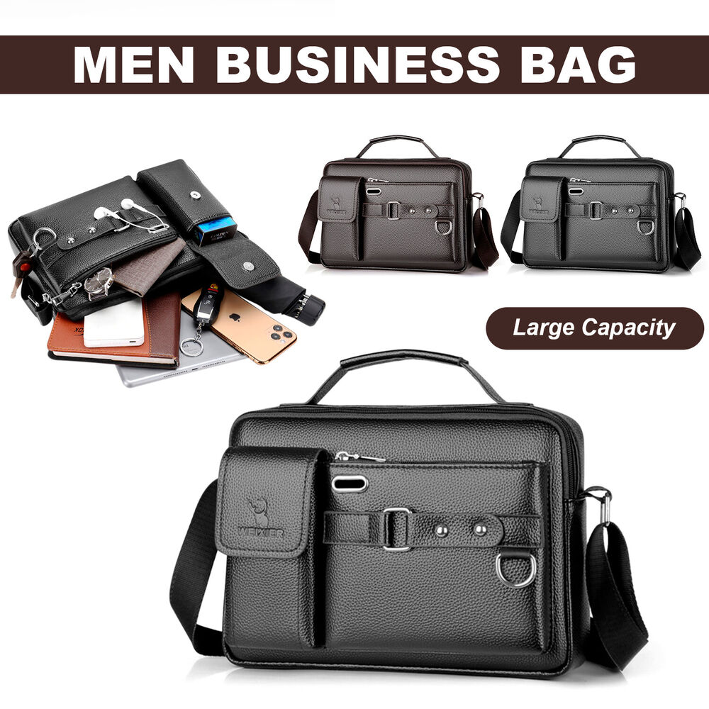 Men's PU Leather Briefcase Shoulder Messenger Bag Crossbody Handbag Satchel Bag