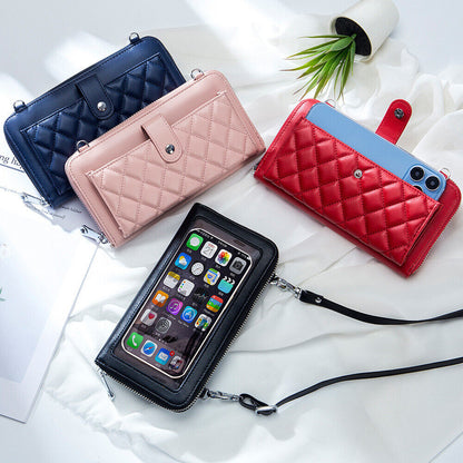 Real Leather Women's Clutch Wallet, Zipper Card Holder, Phone Case Shoulder Bags